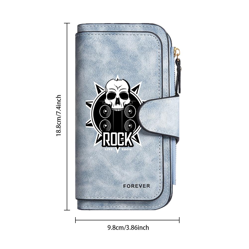Rock Skull Pattern Long Wallet Fashion Leisure Multi Card Slot Coin Purse