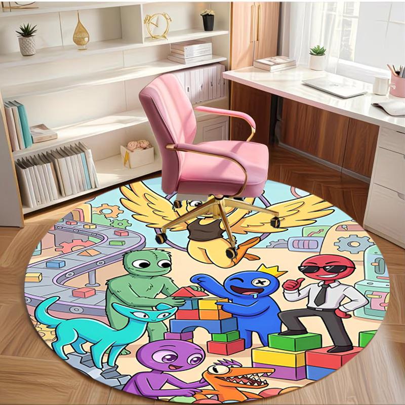 Game Rainbow Friends Print Round Rug, Washable Floor Carpet, For Entryway Dorm Laundry Room Office Study, Home Decor Birthday Christmas Gift