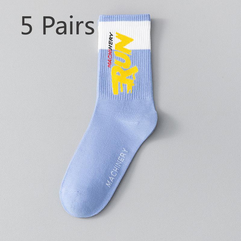 

5 пар мужских осенних модных баскетбольных длинных чулок из хлопка с надписью «Letter» с впитывающими пот и противоскользящими свойствами 5 Pairs синий