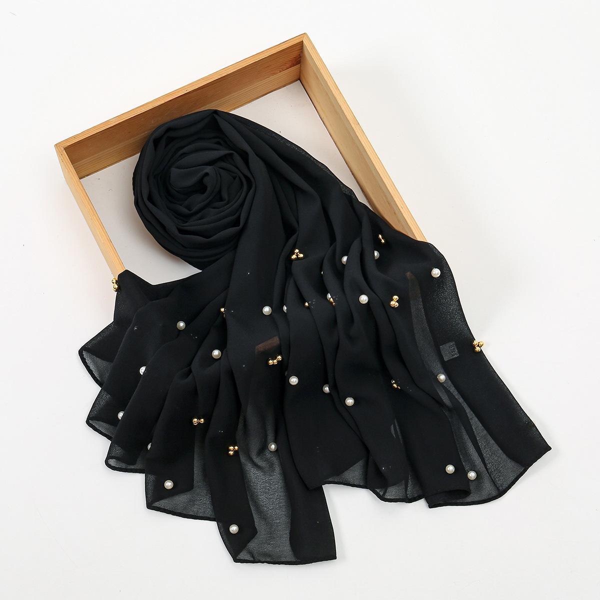 

Модный универсальный шифоновый шарф с жемчужными бусинами Модные аксессуары Женская шаль Повседневный универсальный чёрный