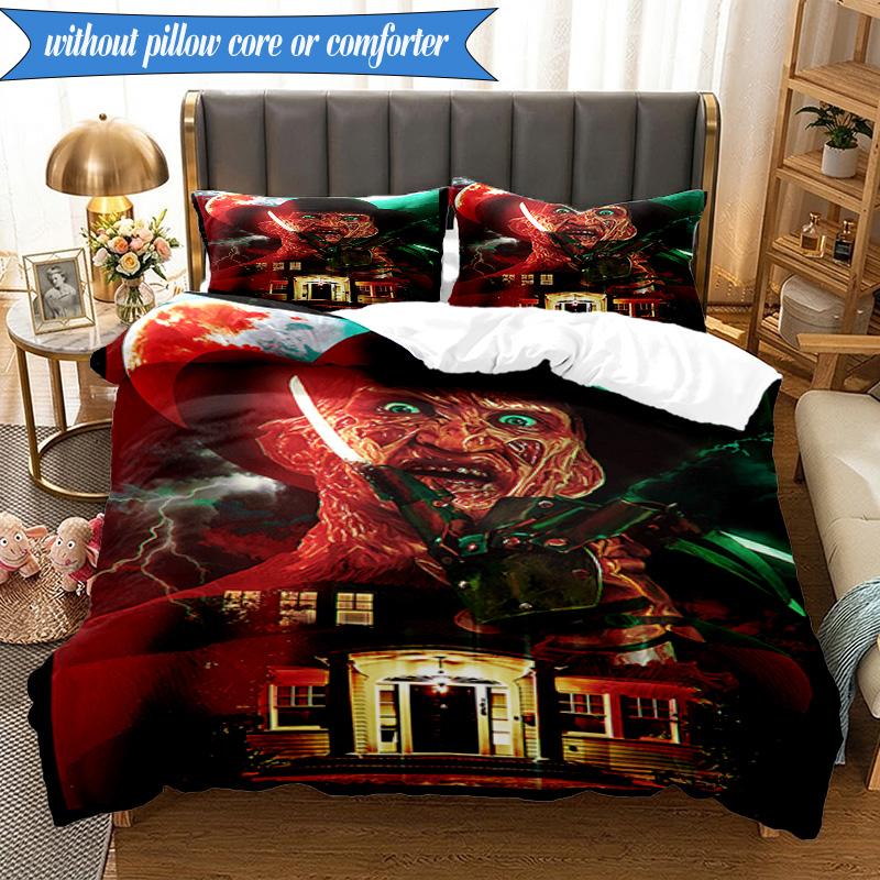 Horror Movie Characters 3pcs K-pop music group Bedding set,Ideal for Bedroom, Dormitory,Including Duvet Cover And 2pcs Pillowcases,Fan gifts