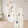 Women Plus Size Navy Blue Printed Round Neck Long Sleeve High Low Top Wide Leg Pants Two Piece Set