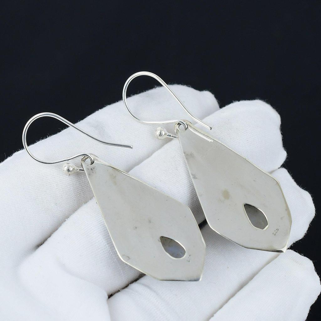 Natural Rainbow Moonstone Gemstone Earrings, 925 Sterling Silver Earring, Handmade Boho Silver Jewelry Dangle Earrings, Party Wear Gifts