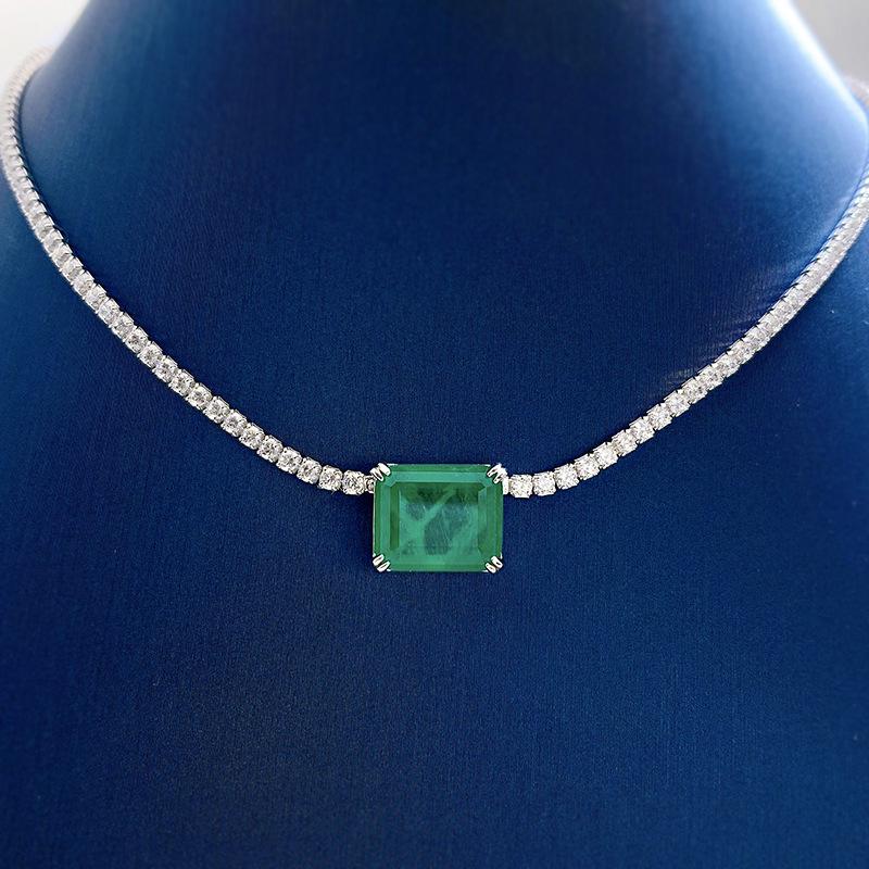Paraiba 925 Sterling Silver Women's Clavicle Necklace with Full Diamond Simulated Luxury Design