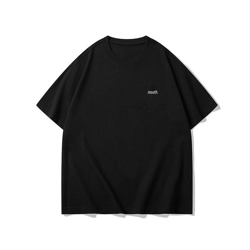 

WELL Trendy Heavyweight Crew Neck Short-Sleeve T-Shirt with Rubber Print Badge – 300G Pure Cotton, Loose Fit L