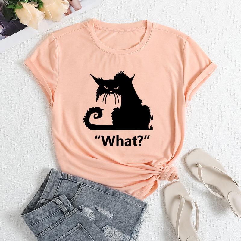 Summer Women's Cat Print Round Neck Loose Casual Pure Cotton Short Sleeved T-shirts Women's
