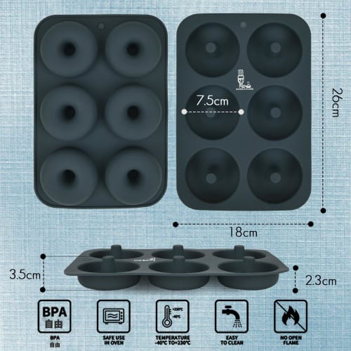 SUPER KITCHEN Silicone Donut Mold, Cake Mold, Baking Tool, Non-Stick, 6-Cavity, Heat-Resistant, Baking Donuts and Muffins, Kitchen Tool, Mold, Easy to