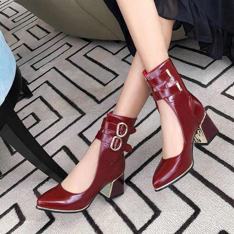 Fashion Women's Spring and Autumn Cool Boots Large 48 Small 32 Patent Leather Versatile New Single Shoes High Heels Women's Shoes