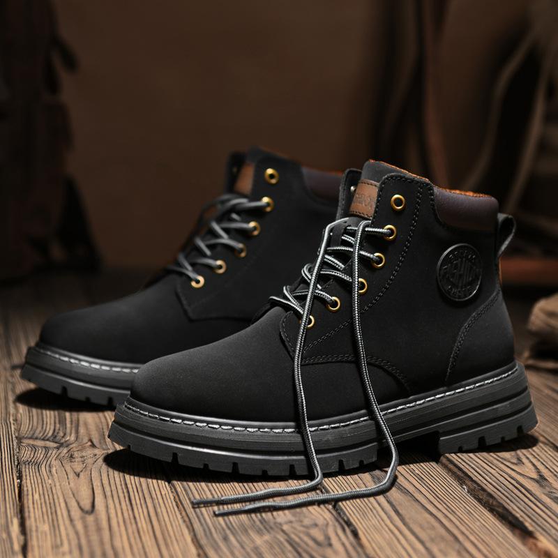 European Station Exit Men's Martin Boots 6 Hole Yellow Boots British Tooling Shoes Autumn and Winter High Top Desert Men's Boots