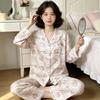 Sweet and high-value butterfly print ice silk pajamas women's ins loungewear long-sleeved trousers two-piece set