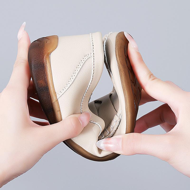 New Spring and Autumn Low-heeled, Comfortable and Fashionable 100% Genuine Leather Shoes for Casual Work Women