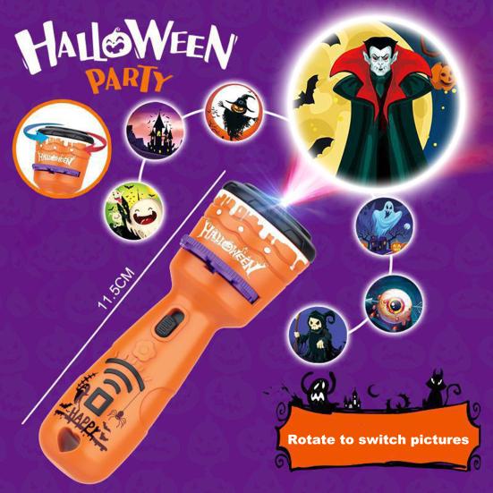 Halloween Projection Flashlight Portable 2-In-1 Projector Lamp Different Image Projection Toys Easy To Use Gift for Kids