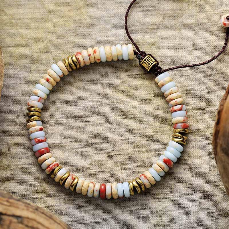 Simple yet luxurious natural stone abacus bead handmade bracelet, adjustable friendship jewelry.