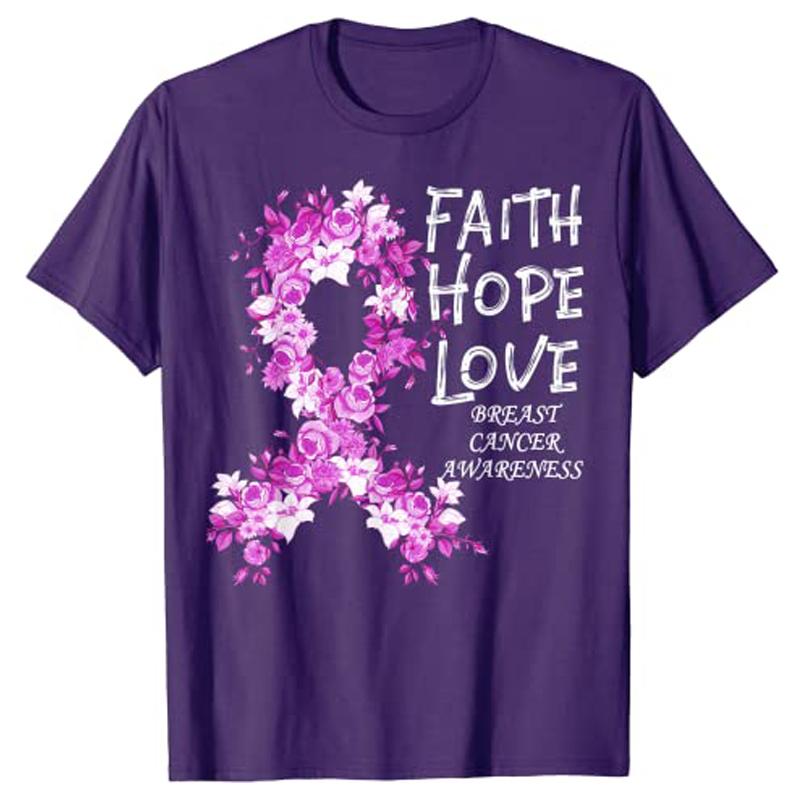 Breast Cancer Faith BreastCancer Awareness TShirt Graphic Tee Womens Fashion Novelty Clothing Summer Fashion Short Sleeve Top