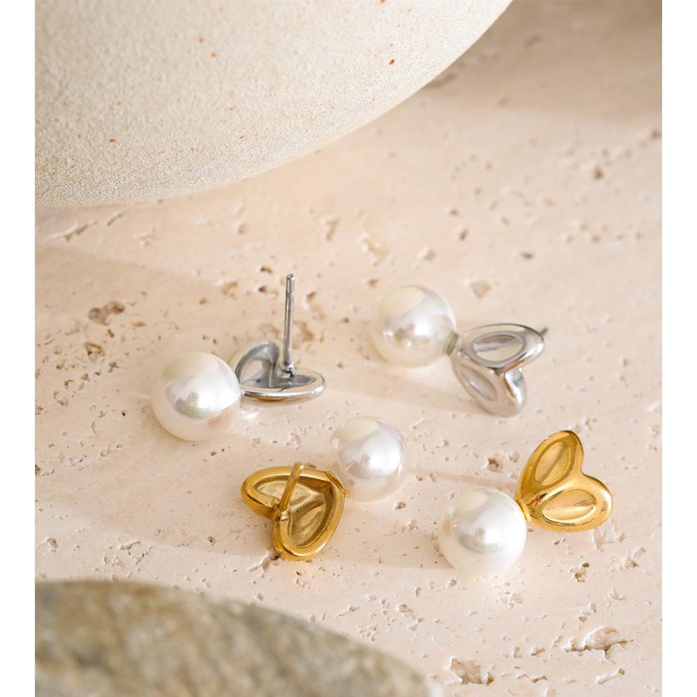 Eetit Daily Imitation Pearls Small Heart Stud Earrings Arrivals Stainless Steel Sweet Chic Korean Style Ear Accessories Jewelry