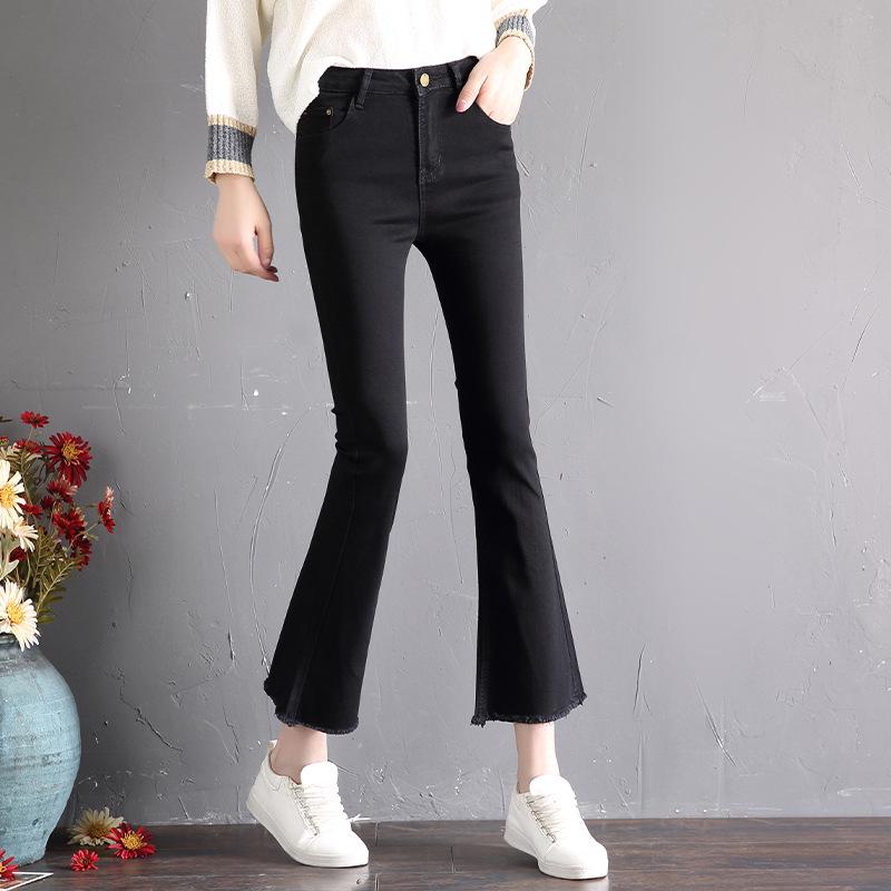 Džíny Dámské Devítiminutové černé kalhoty s vysokým pasem Micro-flare Jarní a Podzimní Nové tenké univerzální dámské kalhoty se širokými nohavicemi