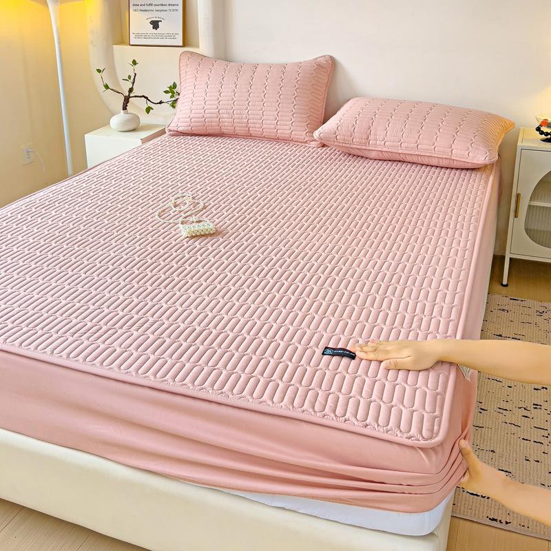 1 PC Waterproof Bedcover Fitted Sheet Bed Mattress Cover Thickened Quilted Soft Comfortable Breathable Solid Color Bedding Mattress Cover