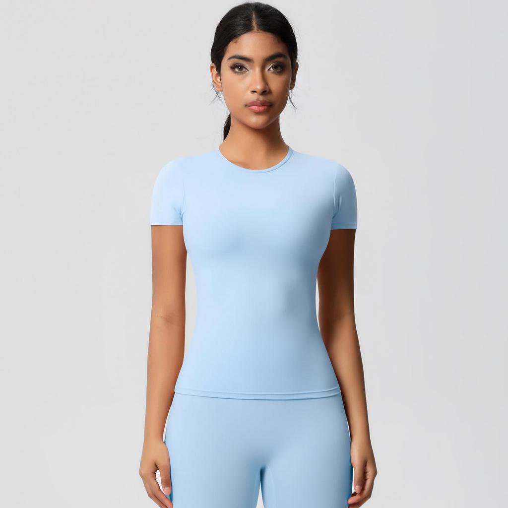 Gebürstetes Nude Slim-Fit Rundhals Yoga-Top - Kurzärmlig, Atmungsaktiv, Vielseitige Sportbekleidung