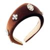 Black Velvet Headband Featuring White Pearls Decoration for Women's Vintage Holiday Fashion Hair Accessory for Daily Use
