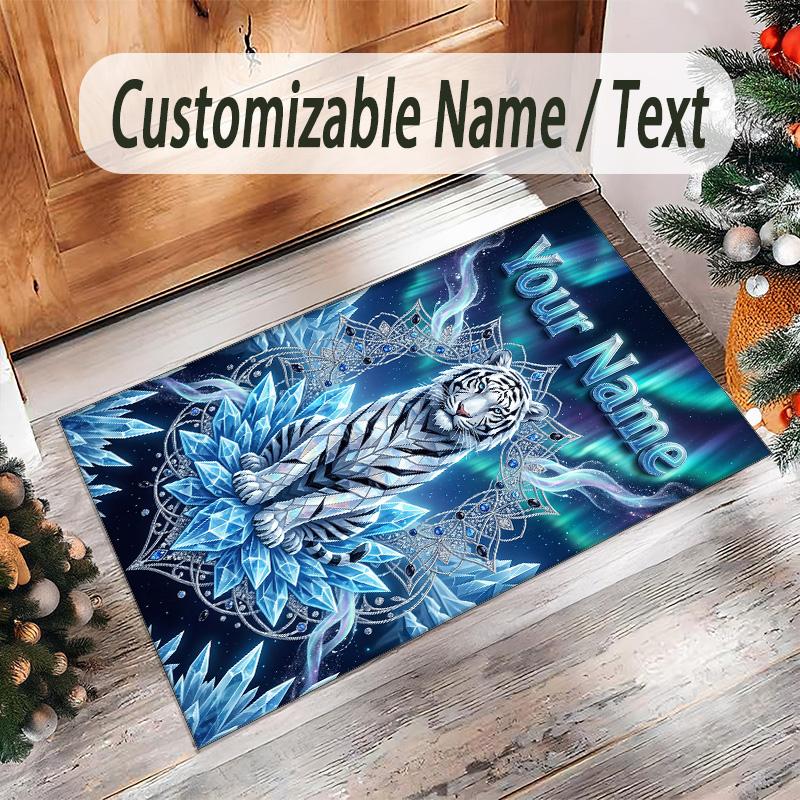 Leopard Theme Crystal Velvet Floor Rug Personalized Custom Name Text Warm Carpet Home Decoration