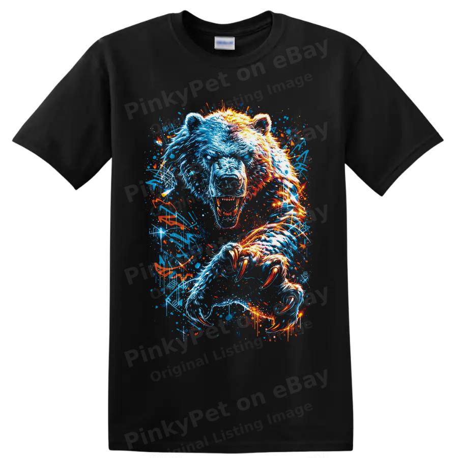 Polar Bear T Shirt Neon Blue Orange Wild Animal Claw Art Graphic Tee Adult