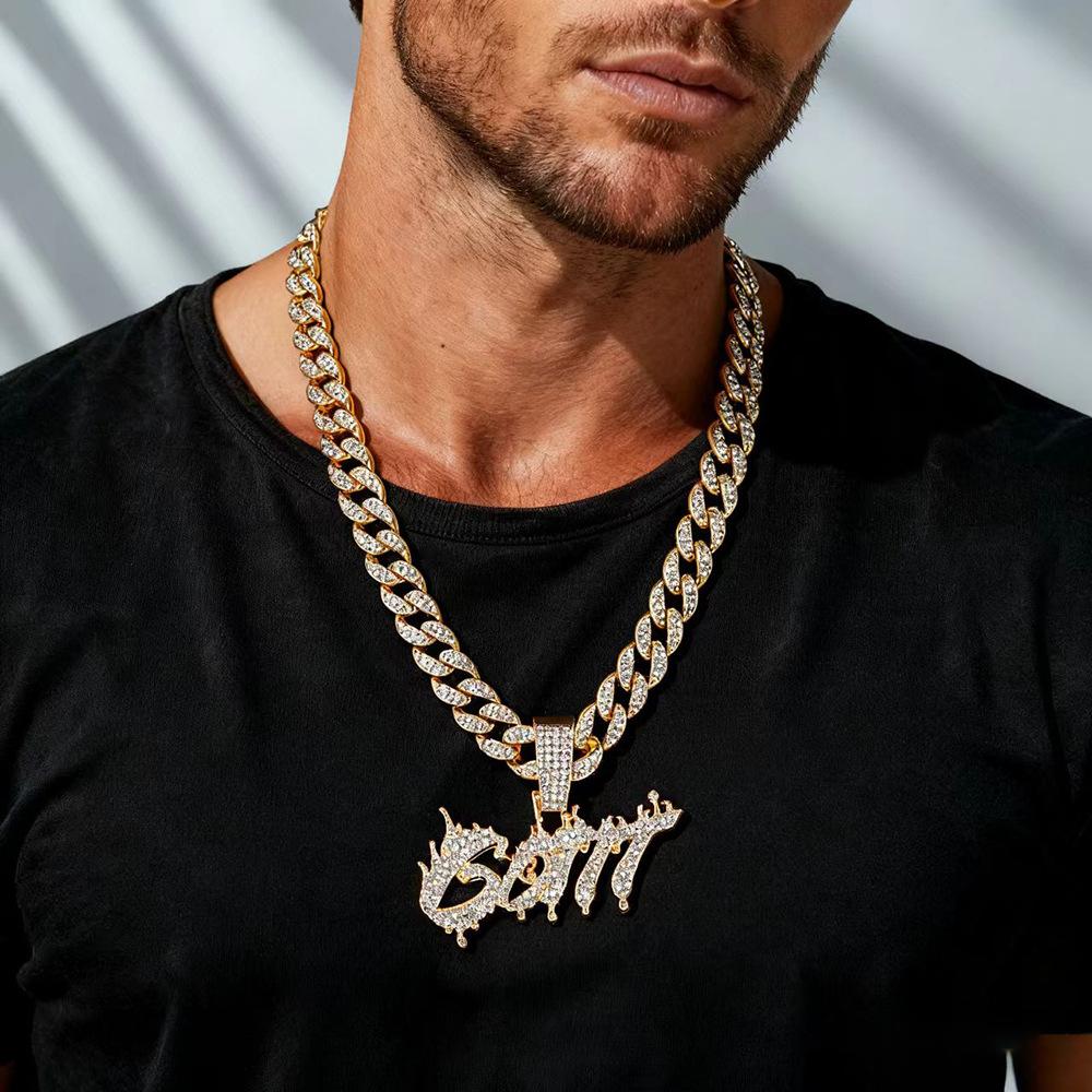 European and American Hip-hop Street Rap Three-dimensional Full Diamond Flame Letters GOTIT Pendant Fashionable Trendy Men's Necklace