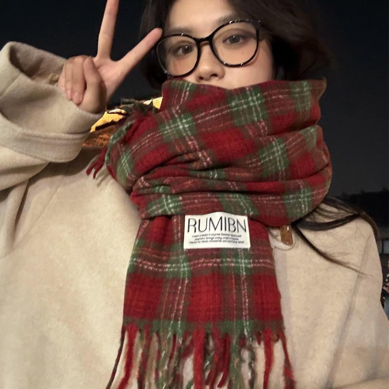 Plaid scarf new warm thickened shawl student versatile winter England fringed imitation cashmere scarf