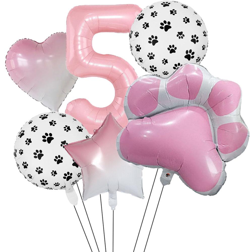 

6Pcs Animal Let s Pawty Dog Cat Paw Aluminum Balloon 40 inch Pink Number Birthday Party Decor Balloon Baby Shower Other