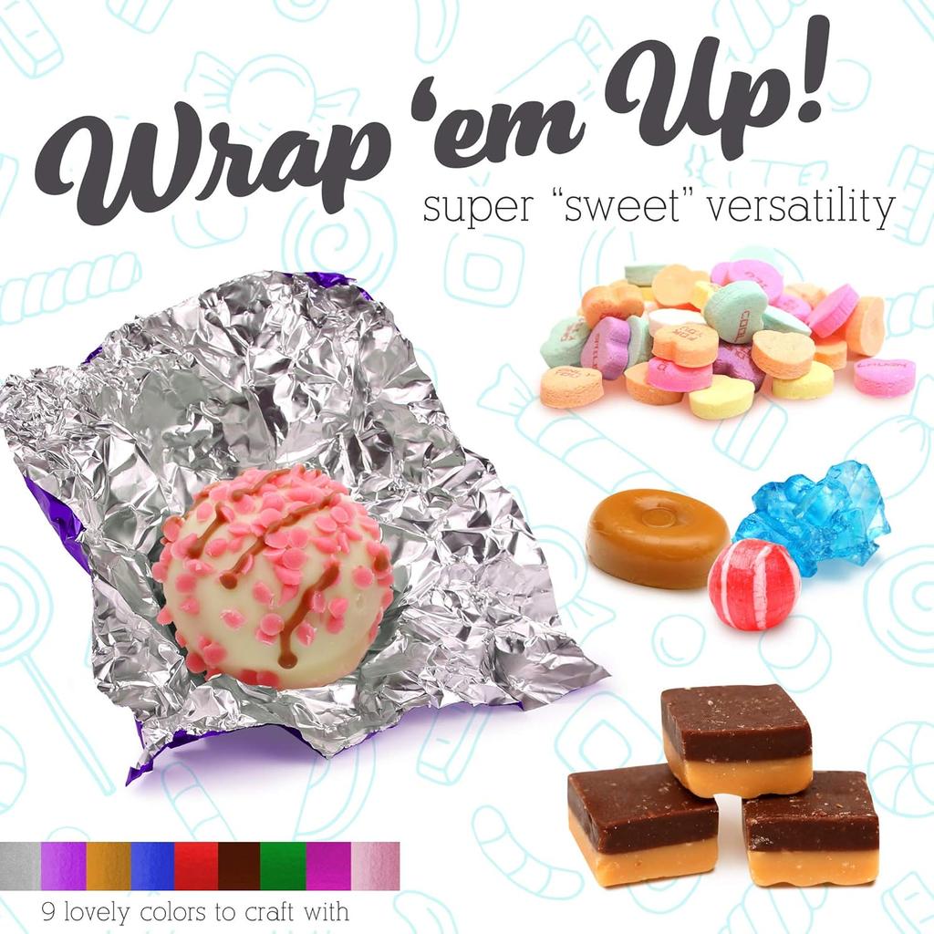 LotFancy Foil Candy Wrappers for Chocolates, 4x4 inch, 900 Pcs Aluminum Candy Wrapping Paper, Square Colored Foil Sheets for DIY Homemade Candies