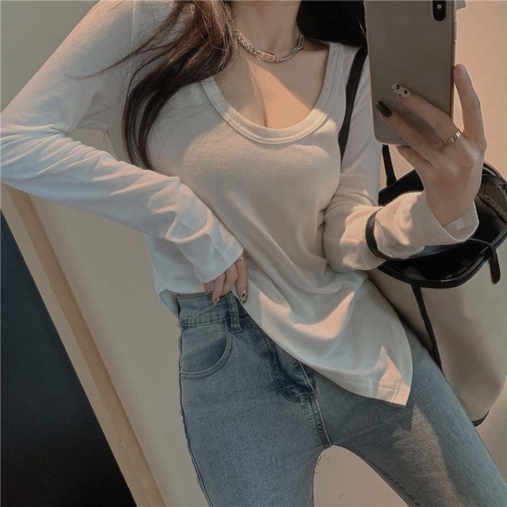 Women's O Neck Long Sleeve T Shirt Solid Slim Fit Tee Top Casual Fall Basic Streetwear