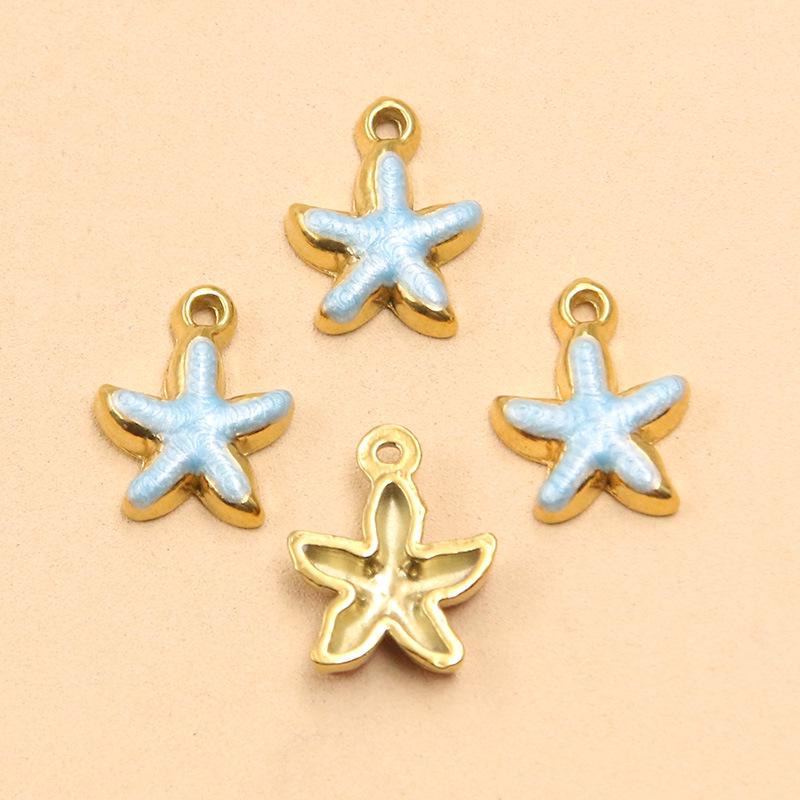 10-Color Stainless Steel Enamel Starfish Pendant (10x12mm) for DIY Jewelry and Keychains