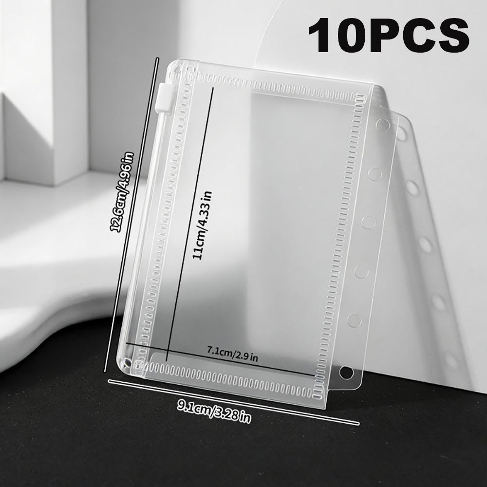 

10PCS A7 Loose-leaf Index Notebook Inner Page Bag With Binder Rings Holes File Holder Transparent Loose Leaf Zipper Bag
