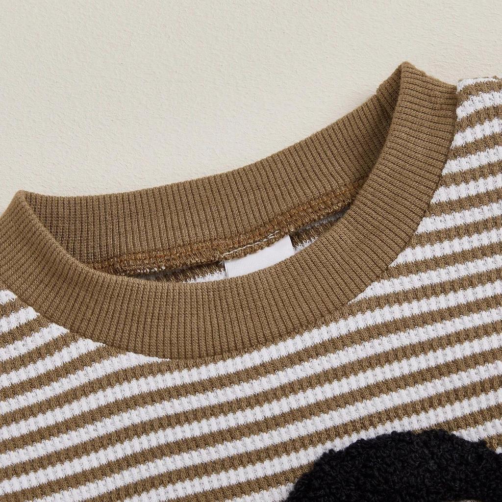 Set Felpa Ricamata con Zucca e Fantasma per Bambini e Pantaloni a Righe per Autunno/Inverno
