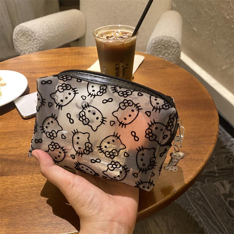 New Korean Style Flocking Mesh Makeup Bag: Portable Cosmetic Organizer & Coin Purse