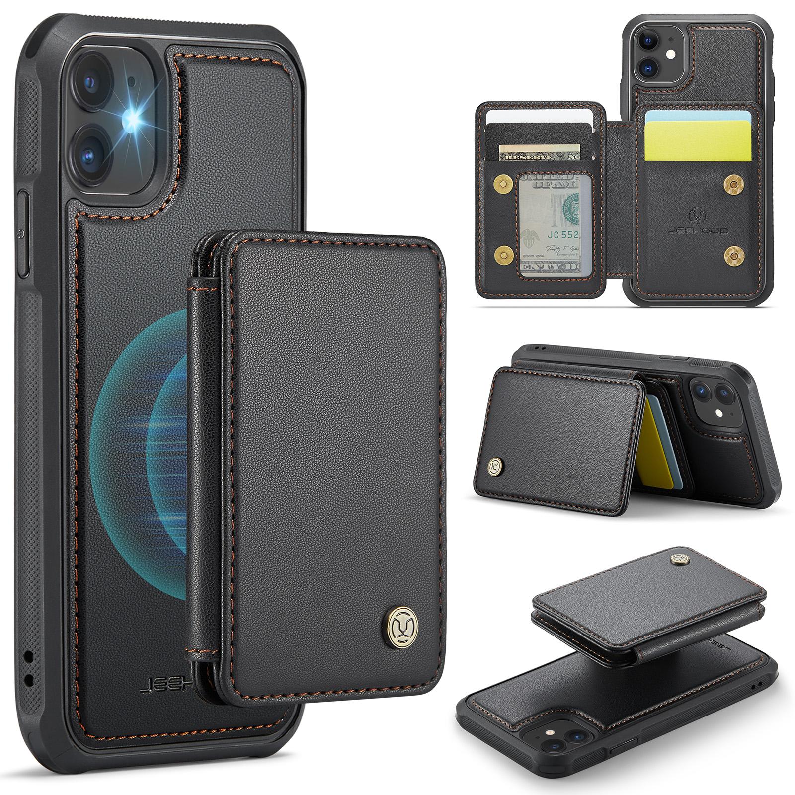 

For iPhone 11 Case Leather Mobile Cover with Detachable Magnetic Card Bag Black