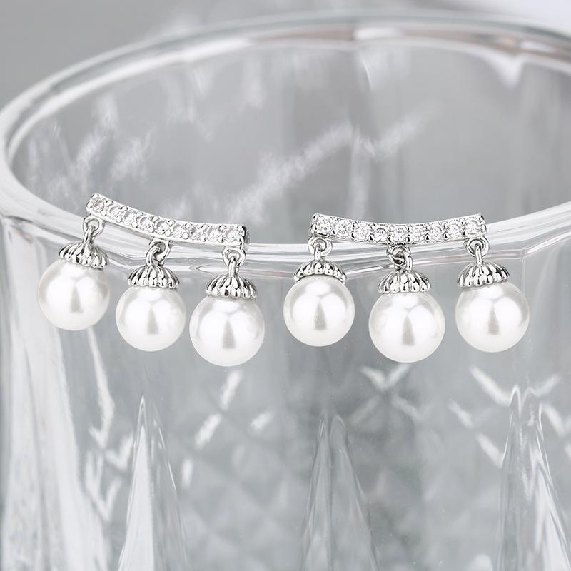 

Huamei Jewelry Pearl Set S Silver Needle Earrings Balance Beam Pearl Necklace Pull Adjustable Women S Goods