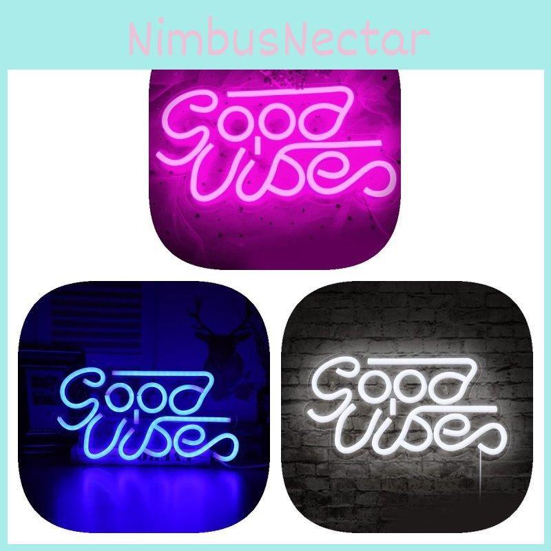 Vibes Good Neon Sign Led Word Usb Light Acrylic Lamp Bedroom Bar Decor Party