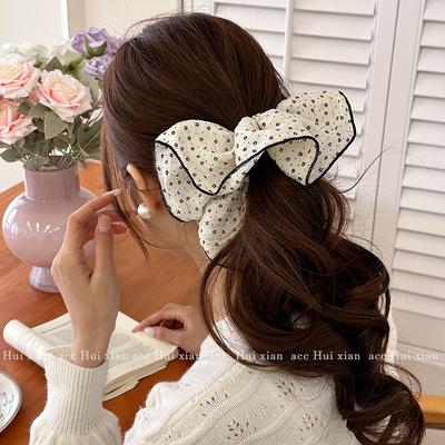 Élastique à cheveux gros intestin à motif floral, Élastique à cheveux élégant à point de surjet à pois, Bandeau accessoire pour cheveux polyvalent