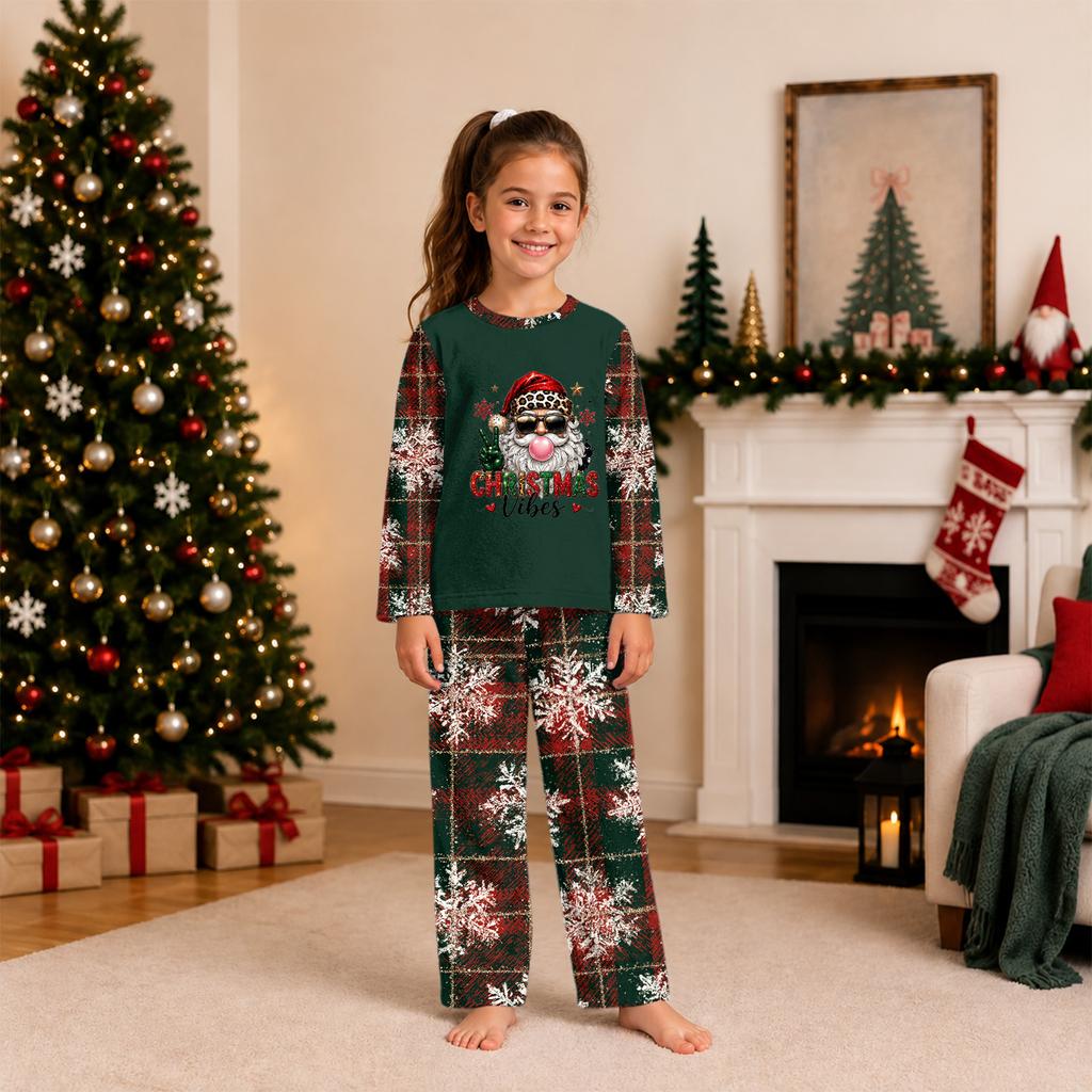 Matching Family Christmas Print Pajamas Set Long Sleeve Top and Pants Loungewear for Adults and Kids