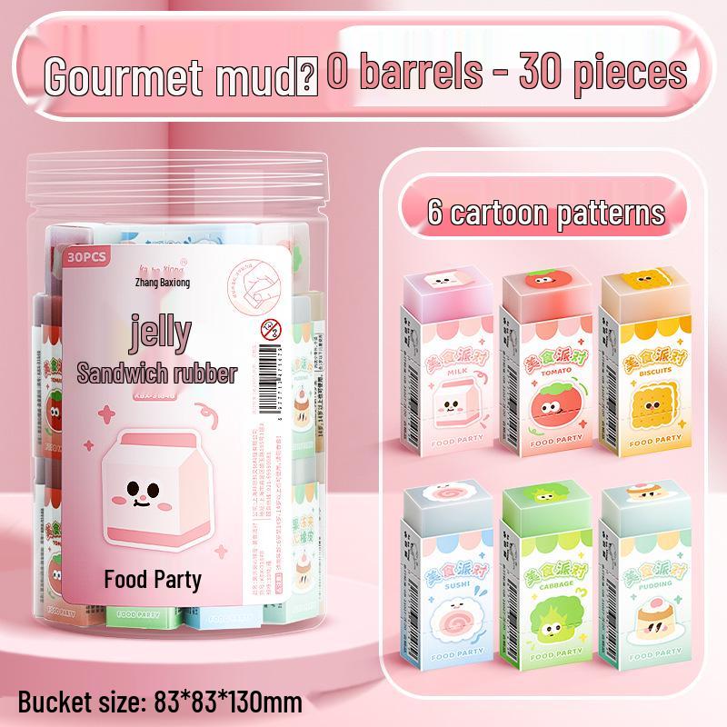 

Kaba Bear Jelly-Filled Eraser Stick for Exams - Clean, Large Capacity 6 Cartoon Designs (30 pieces in a barrel)
