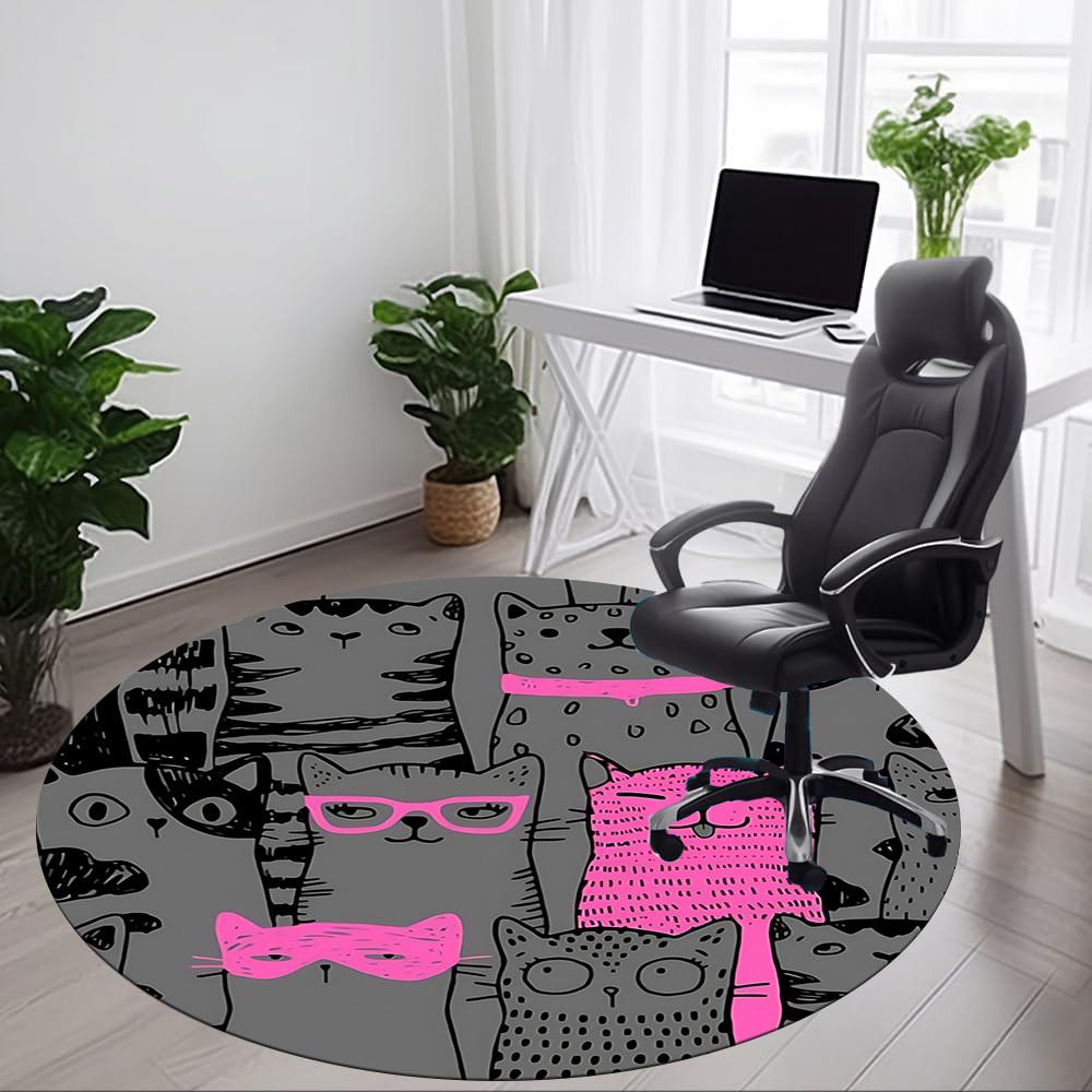 1 Stück Katzenmuster Büro Runder Teppich, Unter Bürostühlen Schlafzimmer Wohnzimmer Heimdekoration, Zimmer Deko