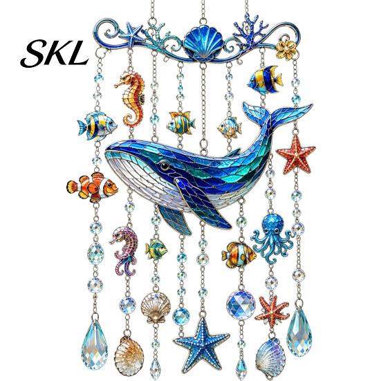 Kristallperlen Hängender Schmuck Meeresbewohner Acryl Fensteraufhänger, Buntglas-Stil Meeresschildkröte Wal Delfin Suncatcher Wasserdicht Windspiel mit