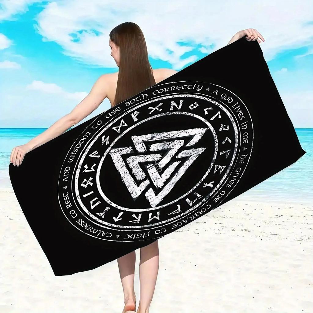 Scandinavian Valknut Viking Rune Beach Towel, Quick Dry Lightweight for Beach Pool Gym