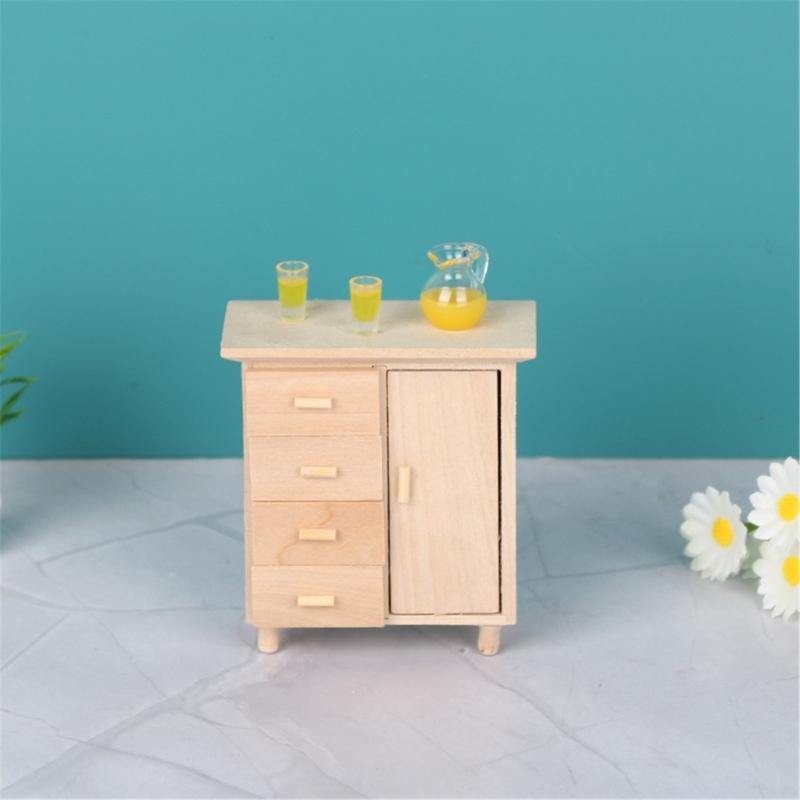 Antique 4 Drawer Miniature Chestnut Cabinet Accurate 1/12 Dollhouses Furniture For Realistic Bedroom Decors And Organizing