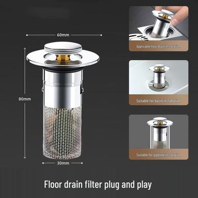 Universal Bathroom Pop-Up Drain Stopper and Hair Filter