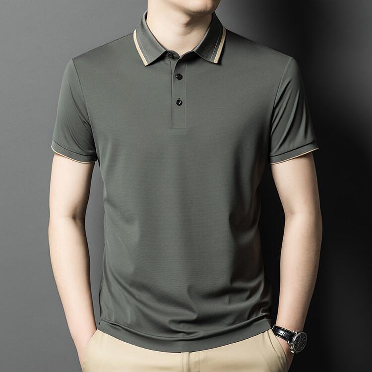 

Ice Silk Polo Short Sleeve Men S Stretch Breathable Lapel Quick-Drying High-End Business Half Sleeve T-Shirt 3XL зелёный