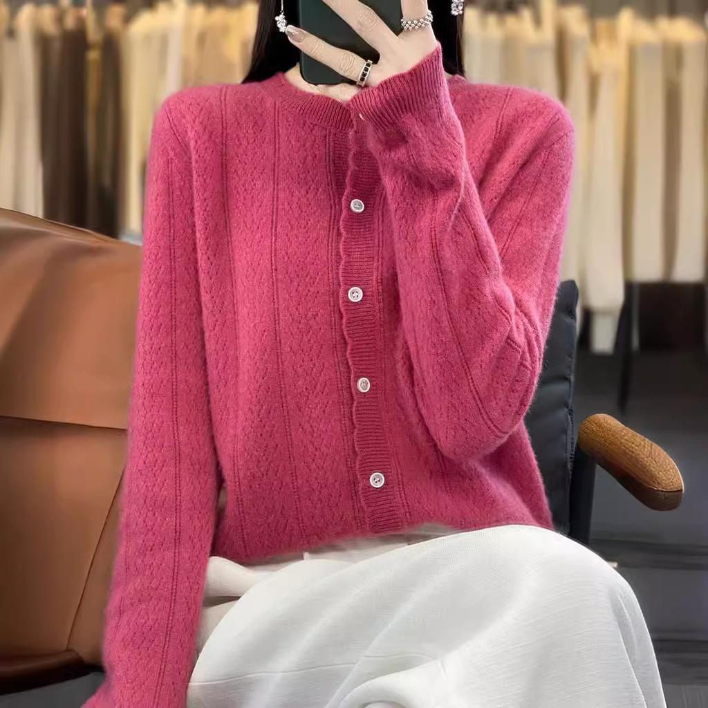 Cardigan Women's Autumn and Winter Round-neck Jacquard Sweater, Loose Wool Sweater, Knitted Light Jacket