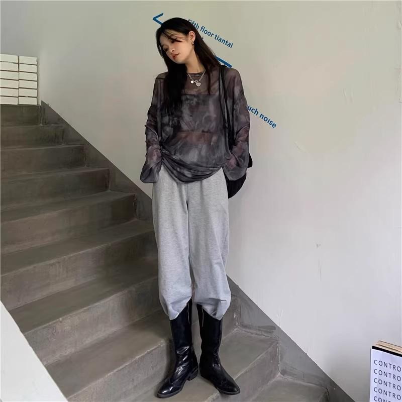 T-shirt Women Tie Dye Long Sleeve Ladies Spring Loose High Street Stylish Thin Leisure Minimalist Harajuku Ins Comfortable Chic