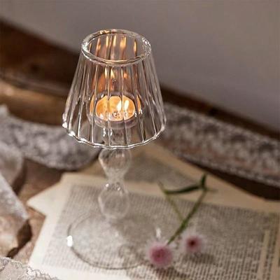 European Style Transparent Glass Desk Lamp Shaped Candlestick with High Foot Striped Candlestick and Creative Home Decoration