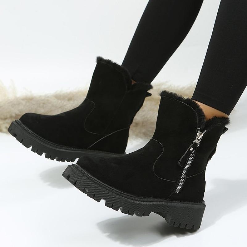 Women's Mid-Calf Fleece-Lined Snow Boots, Thick Warm Faux Fur Winter Shoes, Fashion Fall Winter Footwear